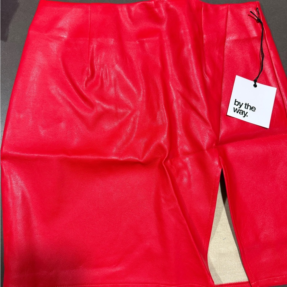 by the way. Red Faux Leather Mini Skirt